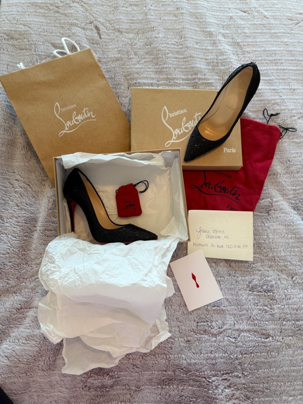 NWB Christian Louboutin So Kate 120mm Sequin Black Heel